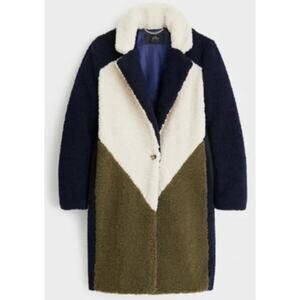 J. Crew Sherpa navy green colorblock Pea Coat